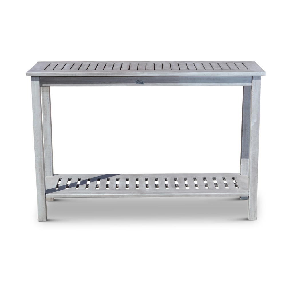 DTY  Outdoor Living Longs Peak Eucalyptus Console Table Silver Gray
