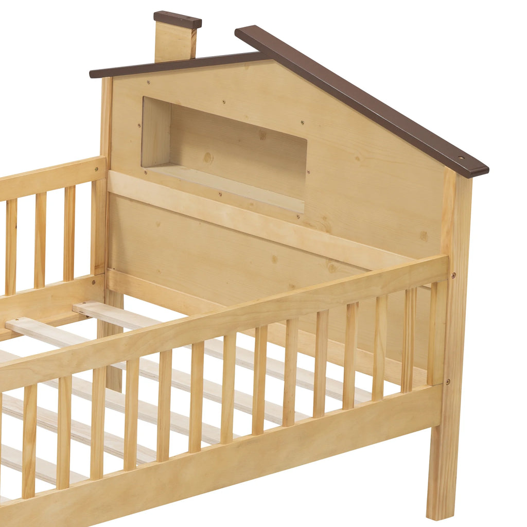Euroco Wood Twin Size Platform Bed, House Bed with LED Light and Storage, White