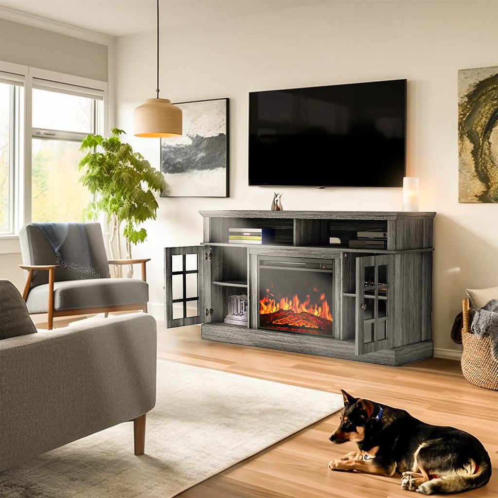 Electric Fireplace TV Stand for 75�� TVs Fireplace Entertainment Center TV Console Table with 23�� Fireplace, Holds up to 200 lbs