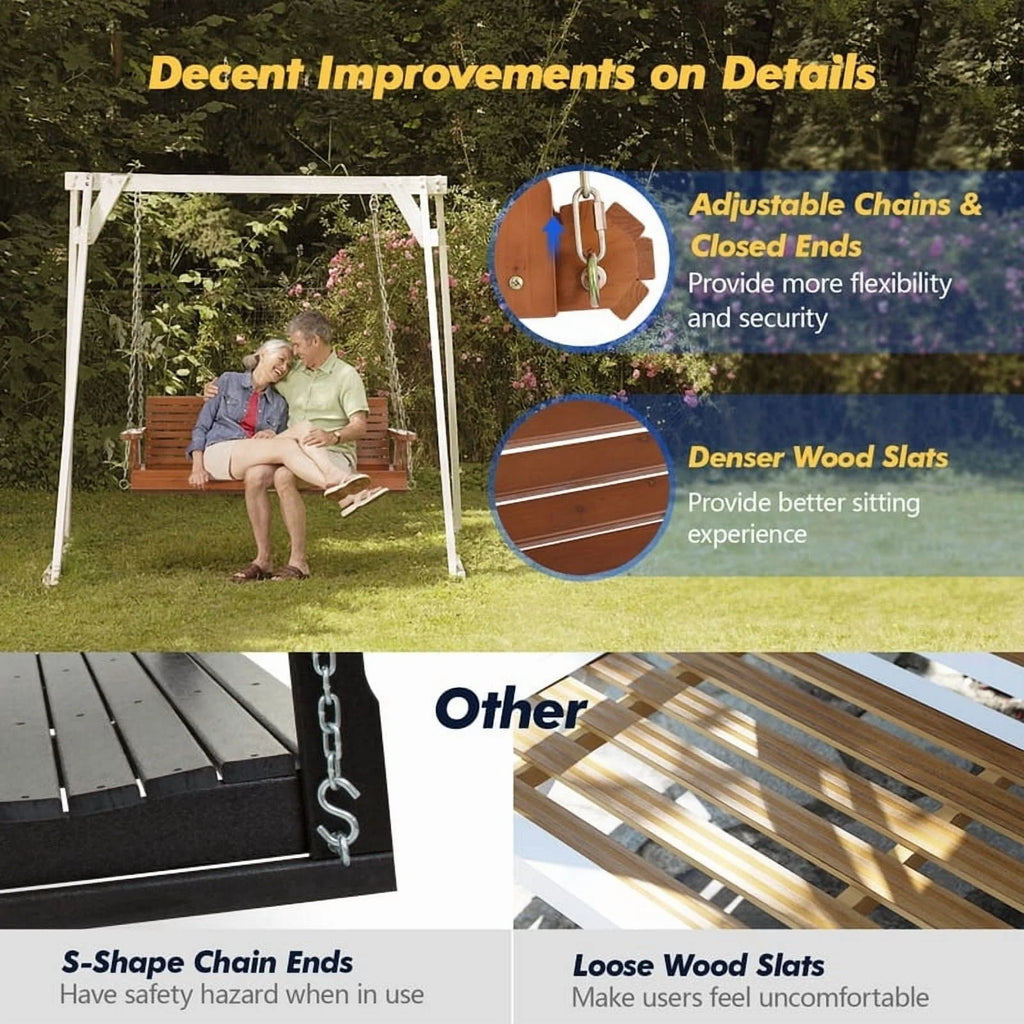3-person Wood Porch Swing Brown