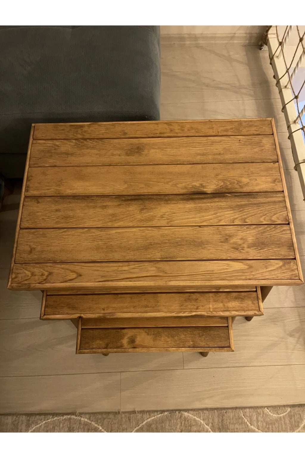 wooden coffee table, triple coffee table, nesting table, rustic furniture