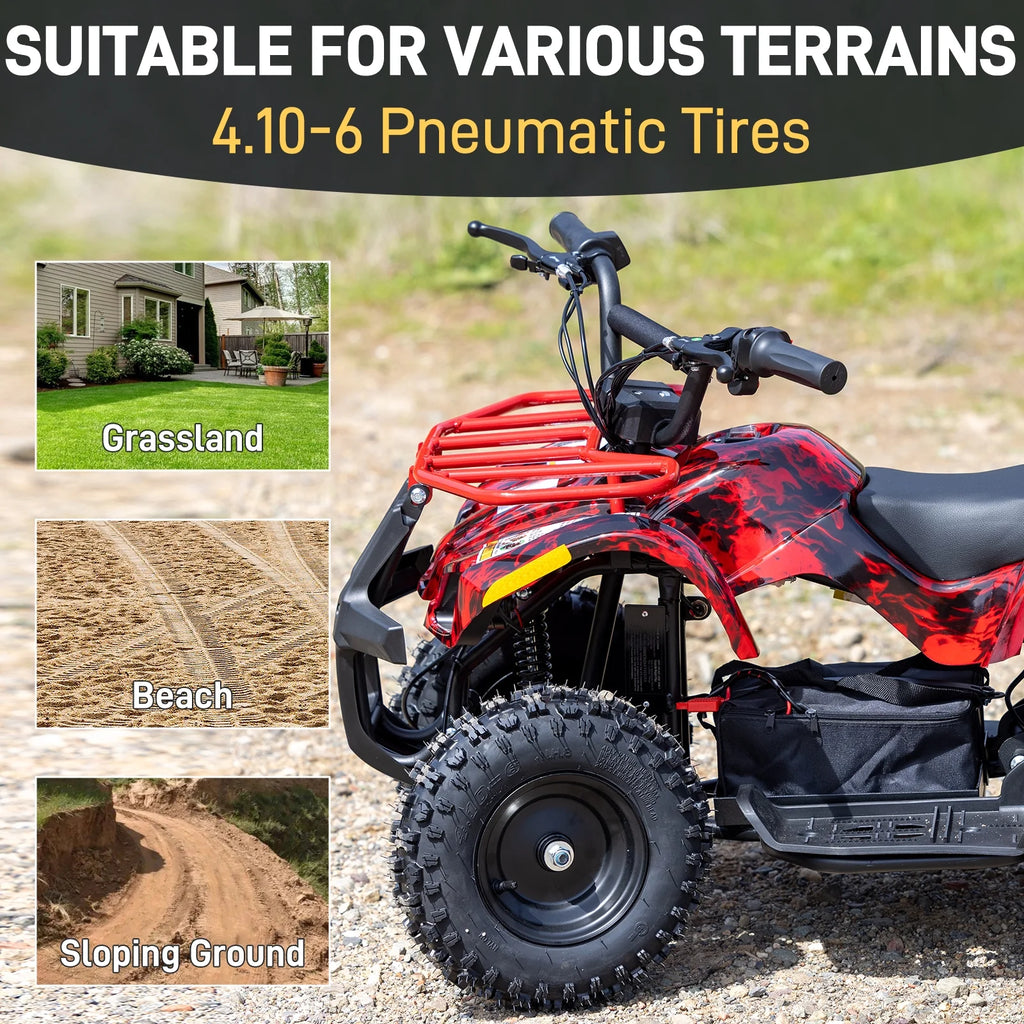 Aoemoe 500W 36V Battery-Powered Ride-On Off-Road 4-Wheeler �C 15 Mile Range, Flame