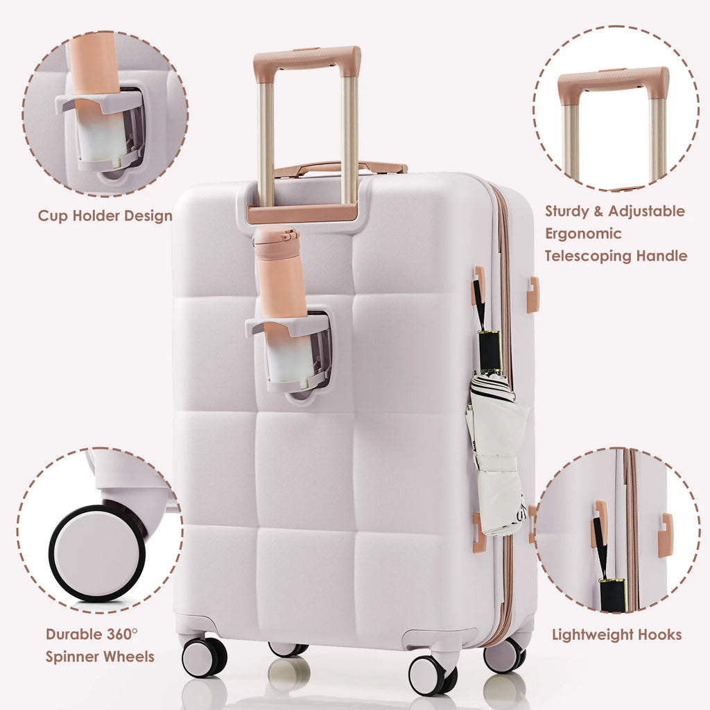 3 Piece Luggage Set , 20/24/28 inches Suitcase Set , ABS Hardshell Expandable Luggage Sets with TSA Lock,20-inch with USB Port, Carry On Luggage for Men Women, Pink
