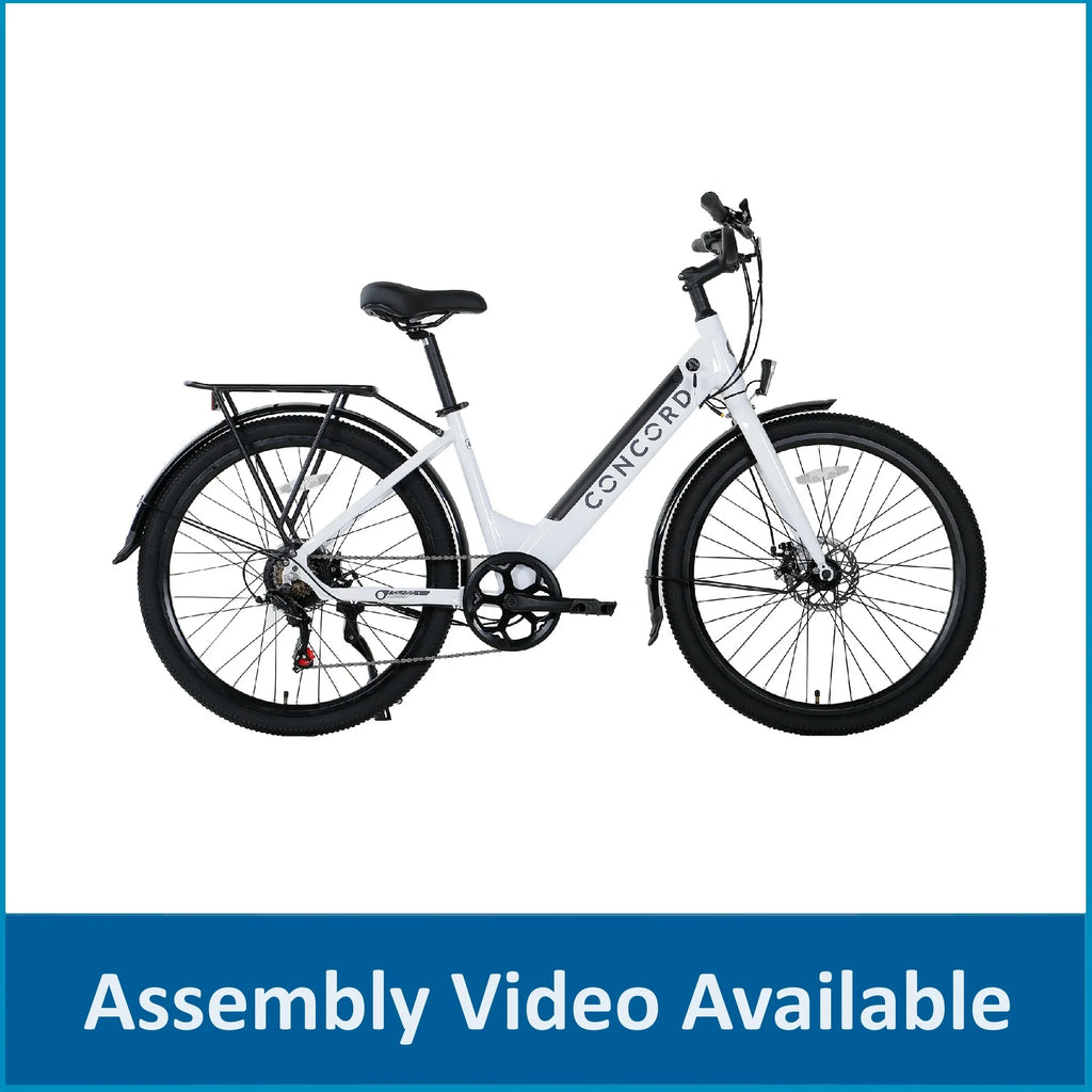 27.5" Concord Step-Thru Electric Commuter Bike, 36V, White, Fits Riders 5'1" - 6'1", Adult, Unisex