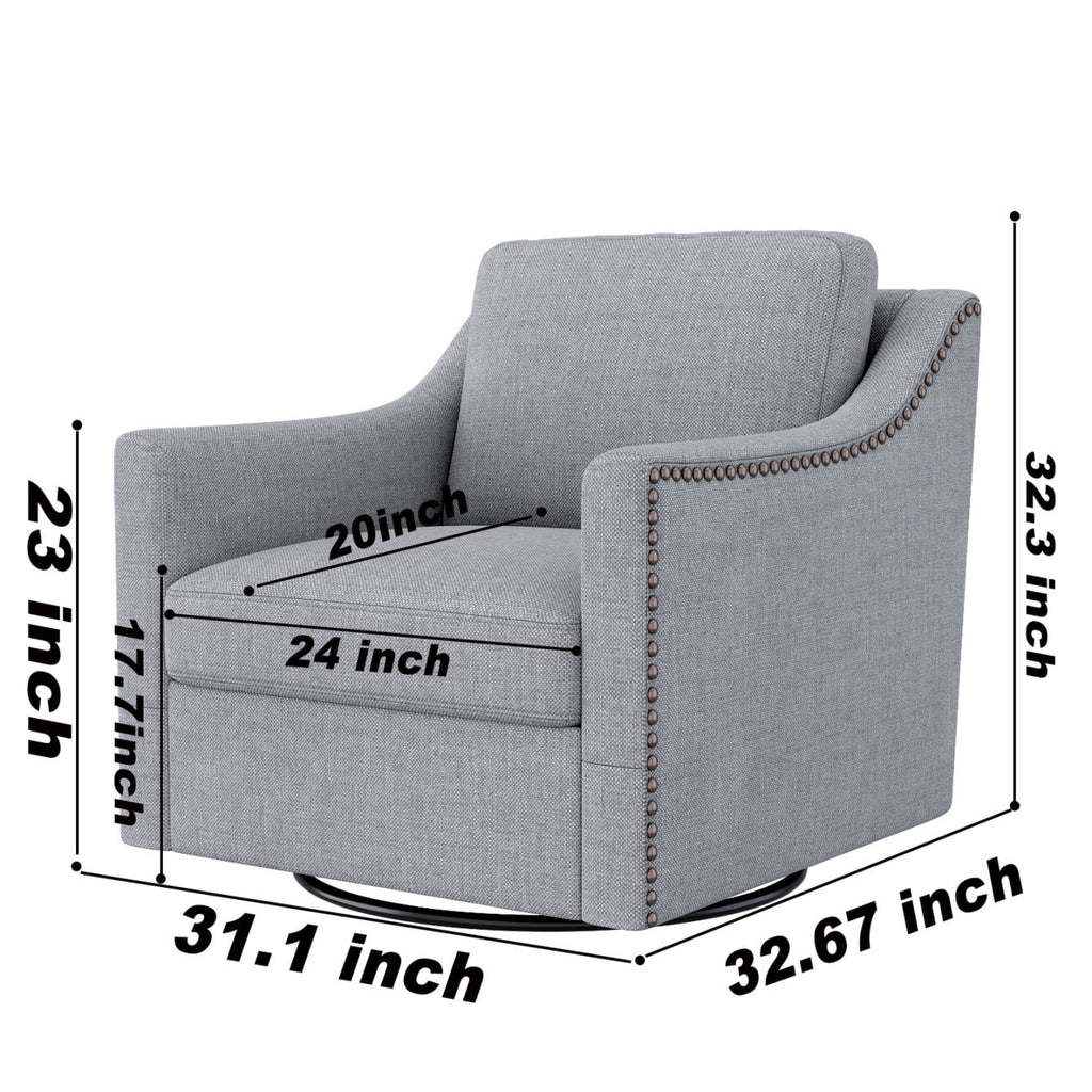 Swivel Accent Chair Armchair, 360�� Swivel Chair in Cotton Linen, Living Room Chairs with Wide Cusion and Curved Armrest, Comfy Barrel Sofa Reading Chairs for Bedroom, Small Spaces, Office, Grey