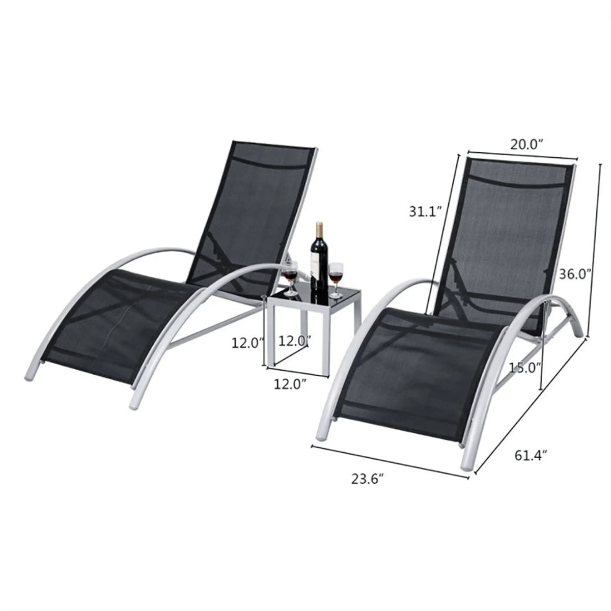 Aimee Lii 3 Pieces Folding Portable Zero Gravity Reclining Lounge Chairs Table Set, Wicker Patio Furniture
