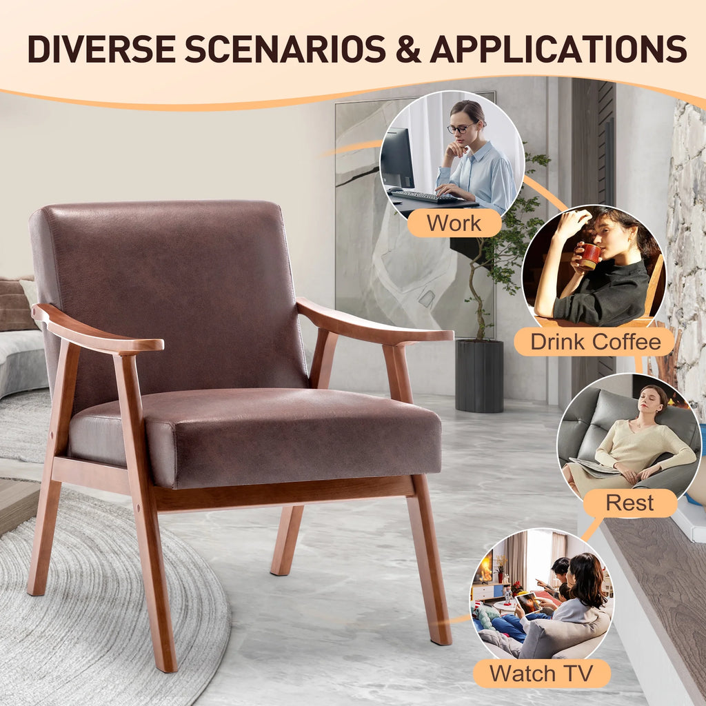 JONPONY Mid-Century Accent Chair,Living Room Chair with Solid Wood Frame,Accent Chair Extra-Thick Backrest,Wingback Chair for Bedroom,Reading Room,Living Room,Small Space,Black