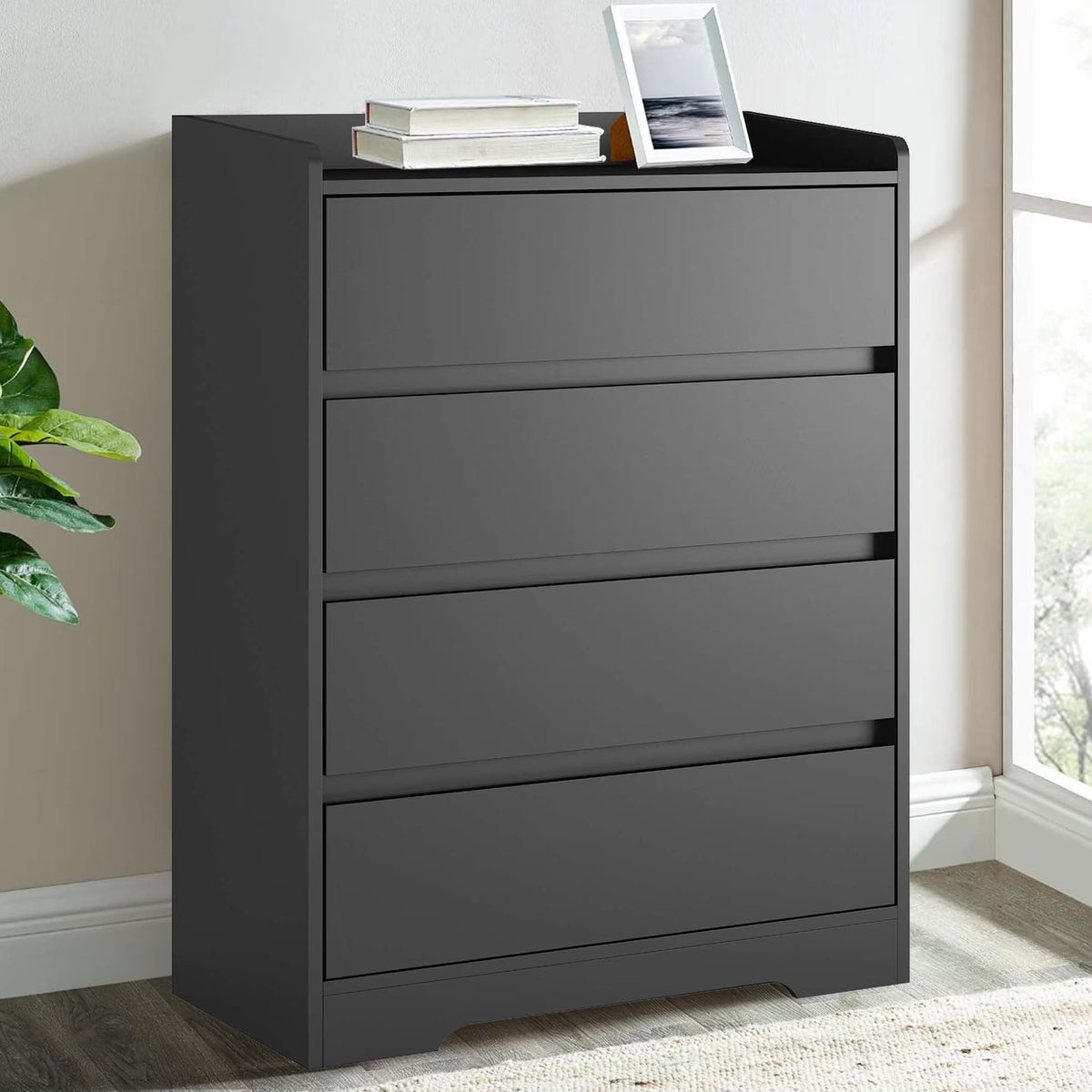 Aukfa Wood 4 Drawer Dresser,Chest of Drawer with Anti-fall Device, Black