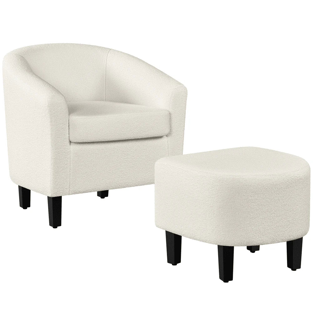 Easyfashion Barrel Accent Chair with Ottoman, Brown Faux Leather
