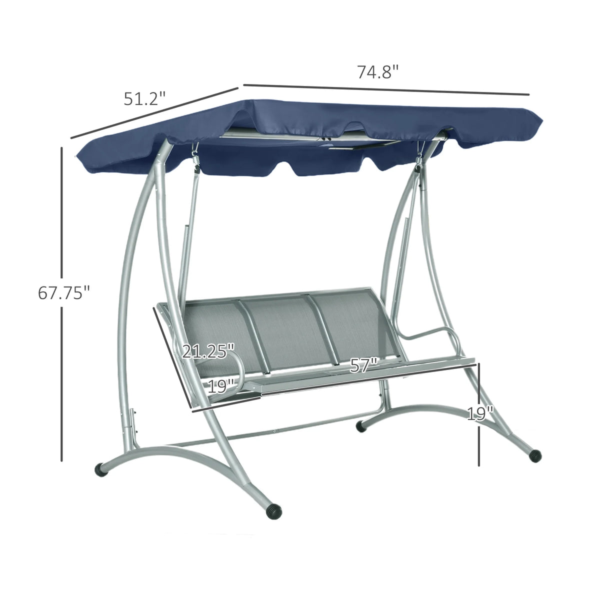 Outsunny 3 Person Patio Swing Seats, Porch Swing with Stand & Adjustable Canopy, Heavy Duty Outdoor Swing Chair Bench for Adults, Black