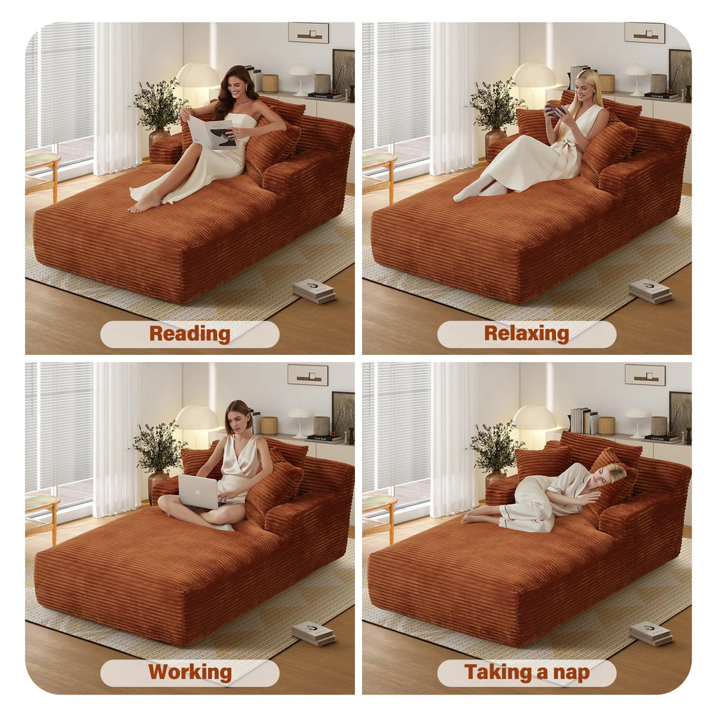 Aukfa 78.7" Extra Long Chaise Lounge Sofa, Oversized Upholstered Couch with 3 Pillows for Indoor Living Room/Bedroom,Orange