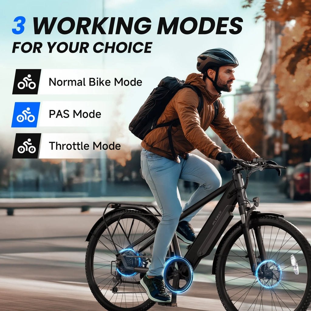 TST Electric Bike for Adults 26", Peak 750W Electric Bicycles with Fenders and Rear Rack, 60miles Long Range, E-Mountain Bike, 7-Speed, 10.4AH Battery, UL2849, APP Control