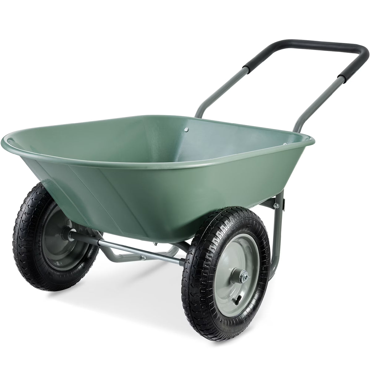 Best Choice Products Dual-Wheel Home Wheelbarrow Yard Garden Cart for Lawn, Construction - Green
