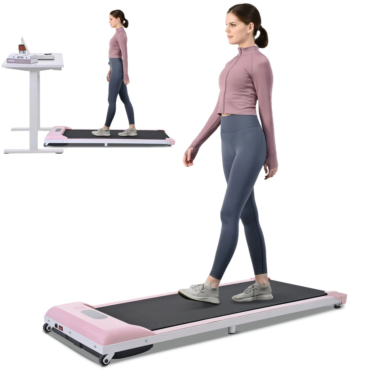 Merax Under Desk Treadmill 2.5HP Portable Walking Pad Desk Treadmill with Walkstation Remote Control, Walking Jogging Running Machine, LED Display for Home Gym Office,Pink