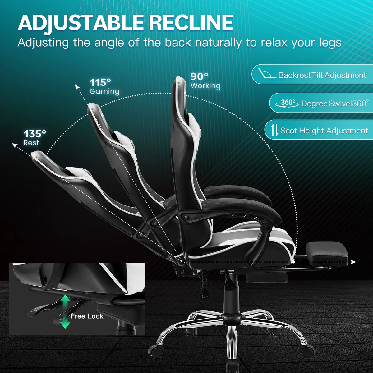 JONPONY Big and Tall Gaming Chair, Ergonomic Design, Gamer Chair PU Leather with Footrest and Lumbar Support, High Back Office Chair Support 8 Hours Long Sitting, Computer Chair,Black Grey