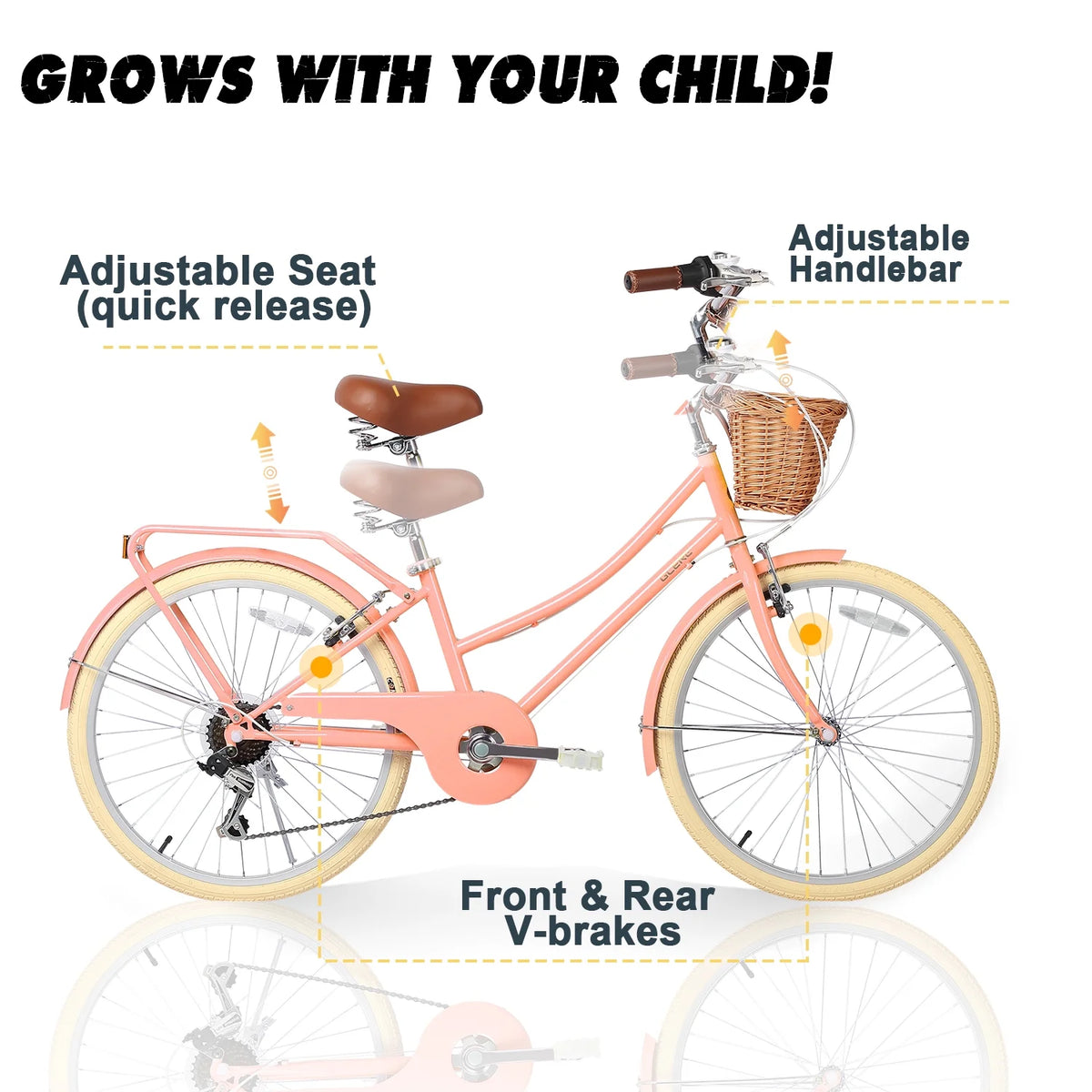 Glerc Missy 24" Girls Cruiser Bike 6-Speed Women's Hybird Bicycle for Ages 7-11 Years, Mint Green