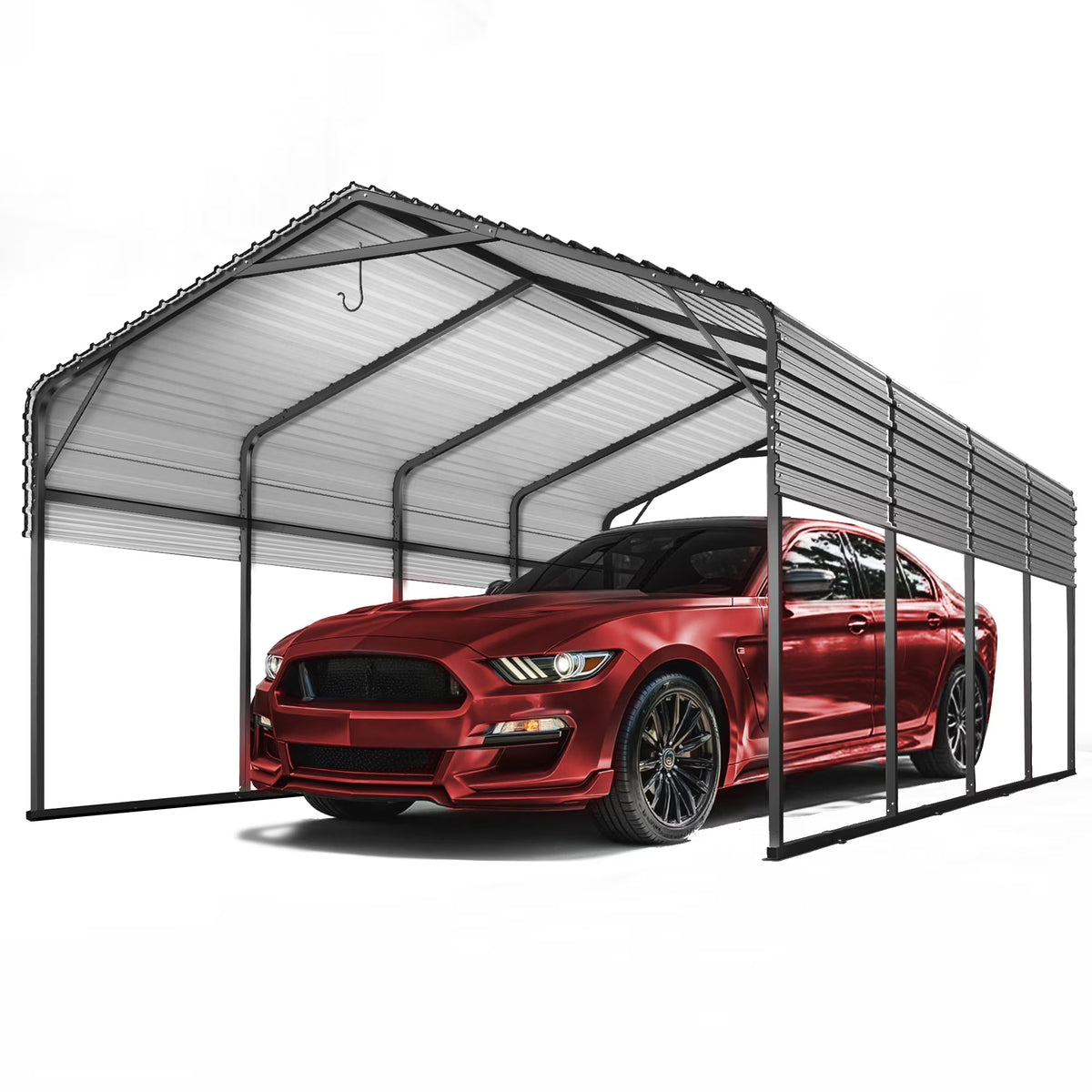 12x20FT Heavy Duty Metal Carport - Galvanized Steel Roof, Reinforced Frame, High Wind & Snow Rating - Shelter for Cars, Trucks, Boats