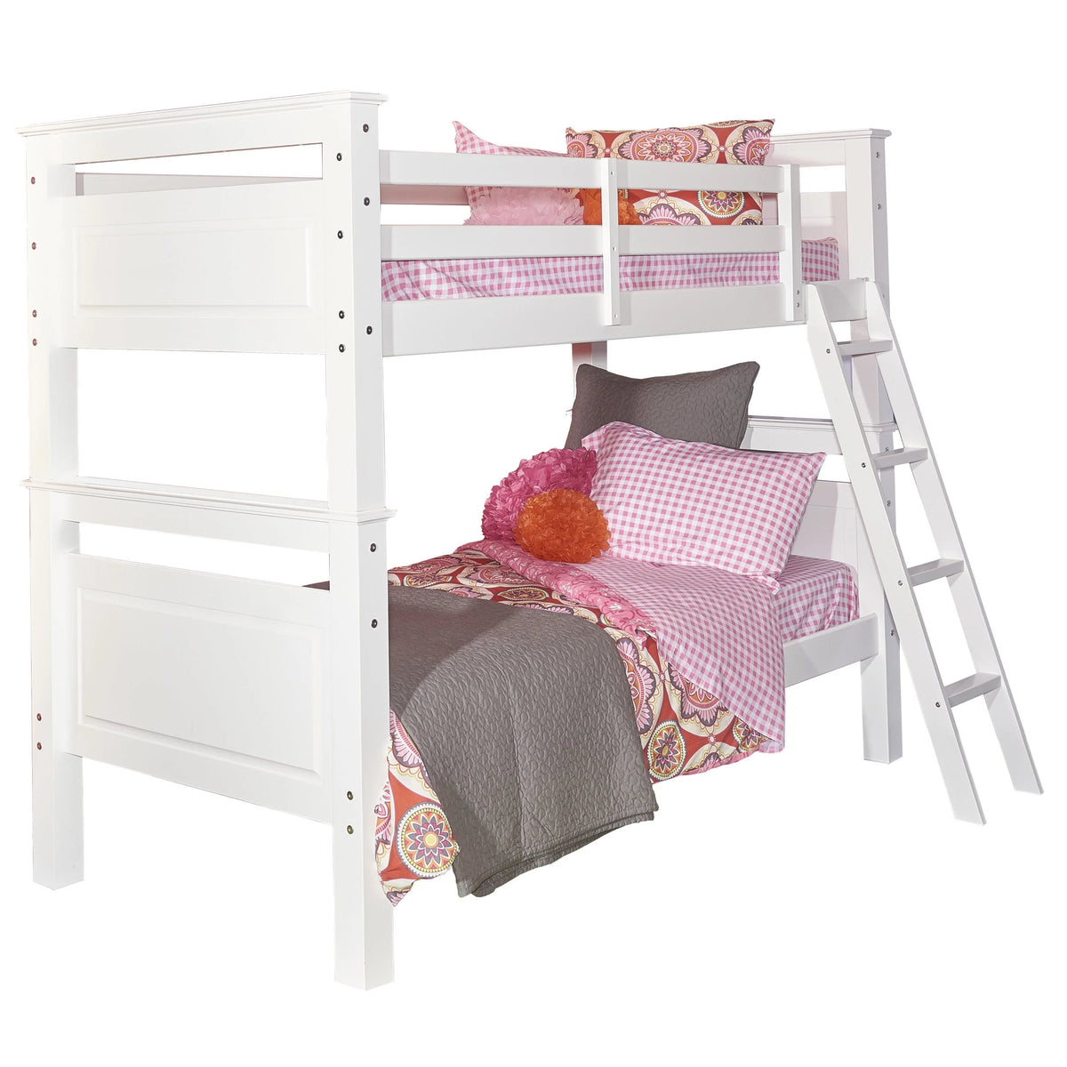 Beckett Twin Over Twin Bunk Bed with Built-In Ladder, White