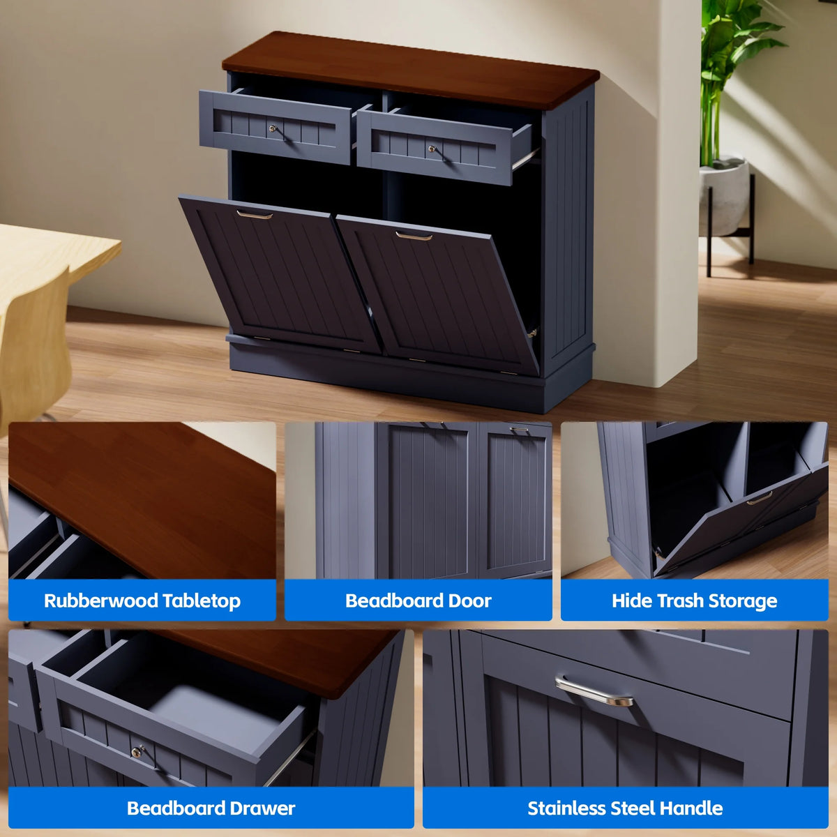 GETYES Double Tilt Out Trash Cabinet, Wooden Recycling Cabinet, 35.83 x 12.99 x 39.37 inches, White