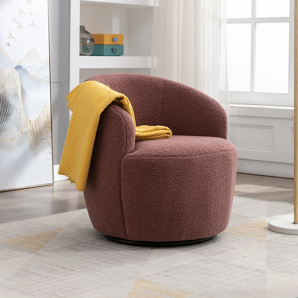 Swivel Barrel Chair, Modern Teddy Fabric Swivel Accent Barrel Chair Armchair, Upholstered Cozy Club Chairs Sofa Arm Chair for Nursery, Bedroom, Office, Hotel, Dark Blue