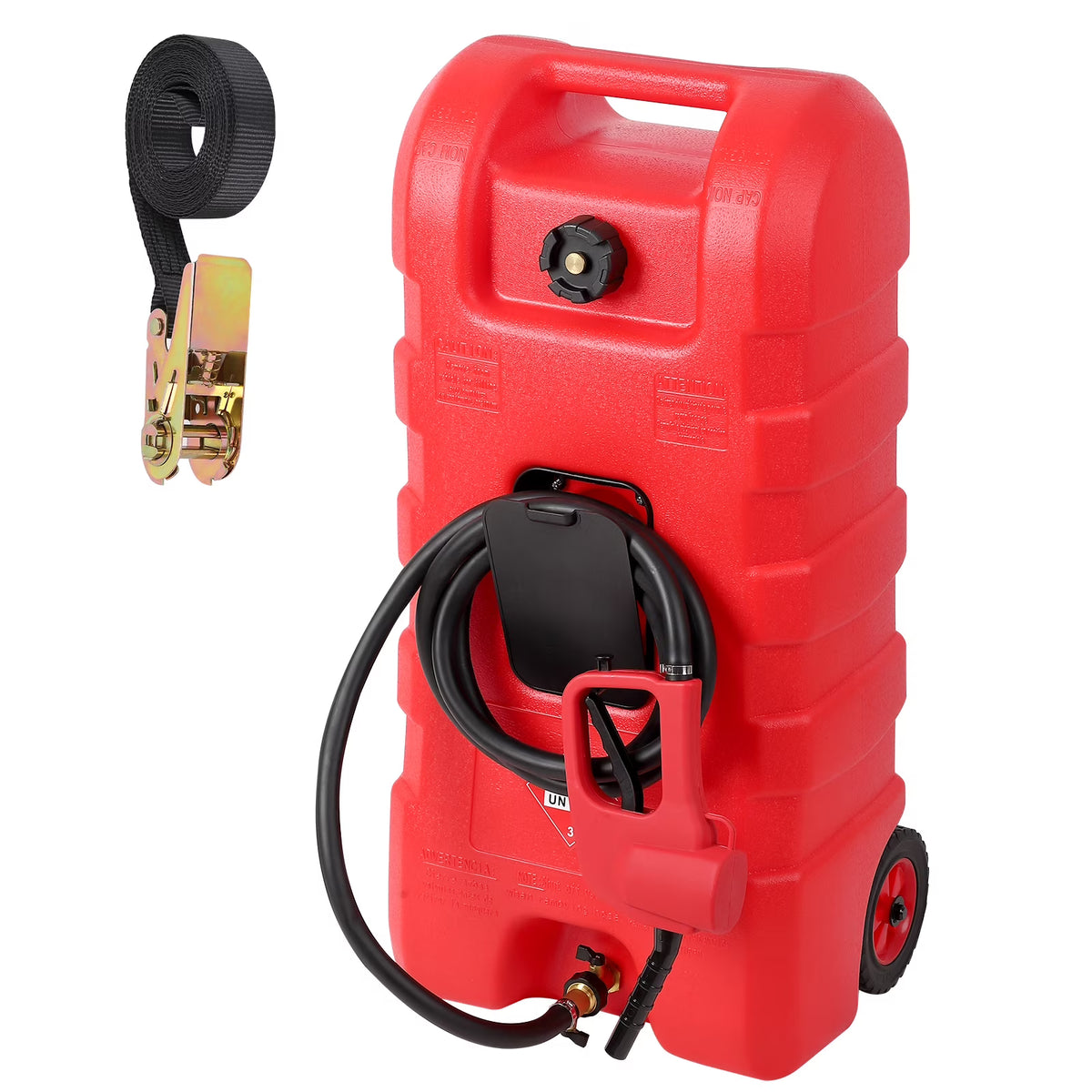 15 Gallon Fuel Caddy, Portable Gas Fuel Tank Container with LE Fluid Transfer Siphon Pump and 10ft. Delivery Hose, Diesel Storage Can On-Wheels for Cars, Lawn Mowers, ATVs, Boats, Gray