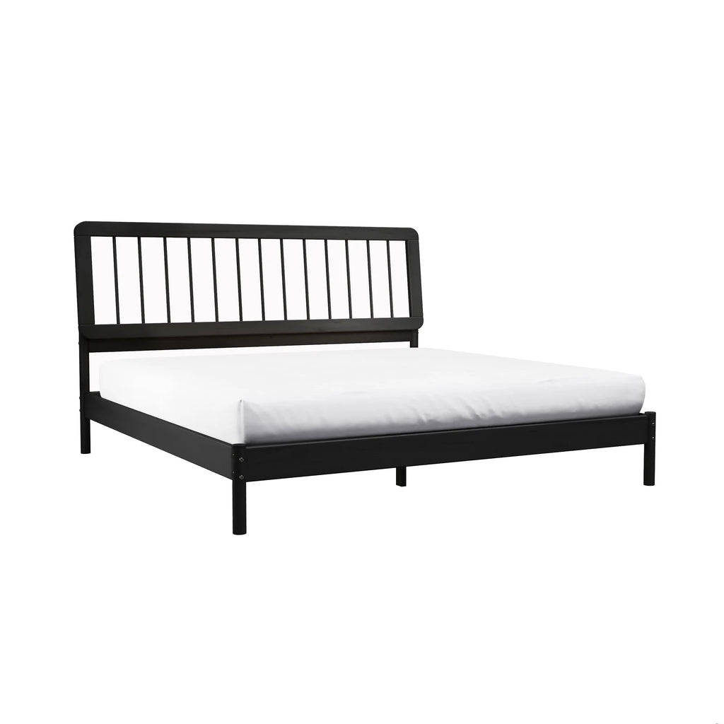 Walker Edison Mid-Century Modern Slatted Solid Wood Queen Bedframe, Natural Pine