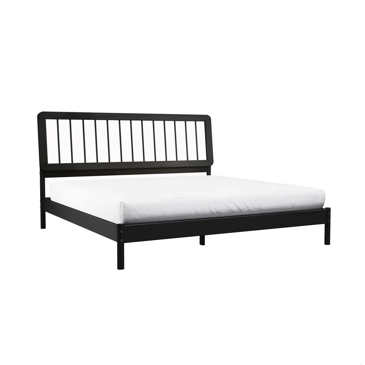 Walker Edison Mid-Century Modern Slatted Solid Wood Queen Bedframe, Natural Pine