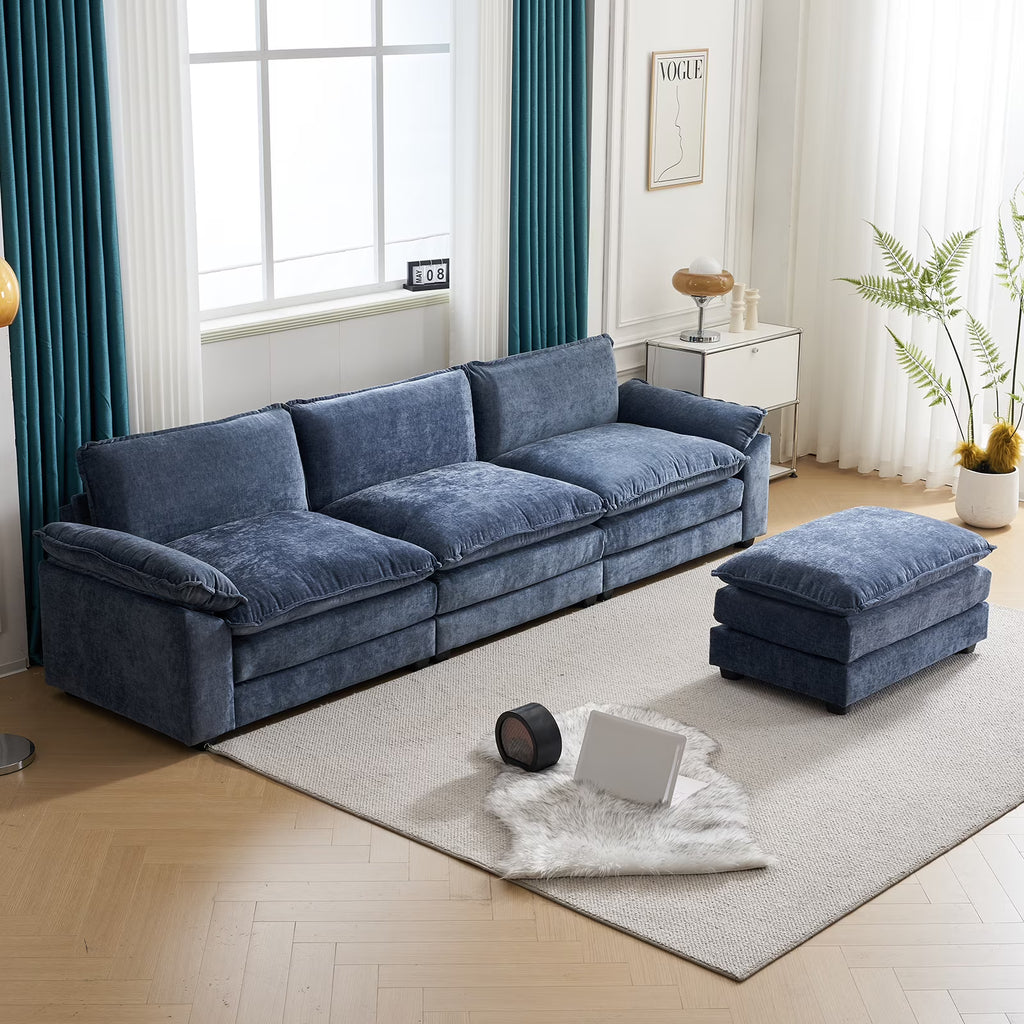 Zimtown Sectional Sofa with Ottoman, L Shaped Convertible Couch with Removable Chaise Chenille Fabric Sofa Set for 4-6 Persons Living Room Furniture Dark Grey