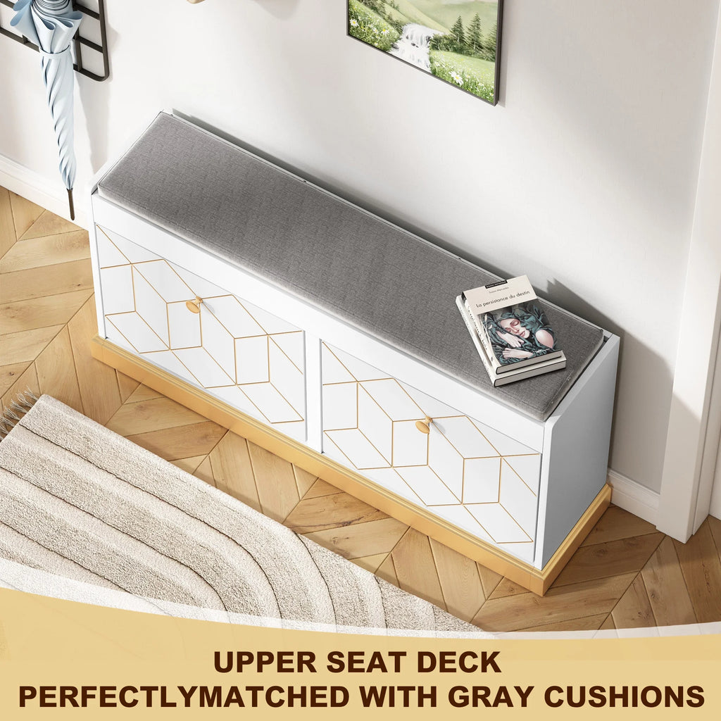 HLR White Shoe Cabinet, Shoe Cabinet with 2 Drawers Shoe Storage, Entryway Bench with Padded Seat