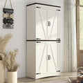 71" Tall Farmhouse Kitchen Pantry Cabinet, 5 Layers Storage Cabinet with Adjustable Shelves, Farmhouse Pantry Cabinet with 4 Barn Doors for Kitchen, Dining Room, Bathroom, Living Room, Rustic White