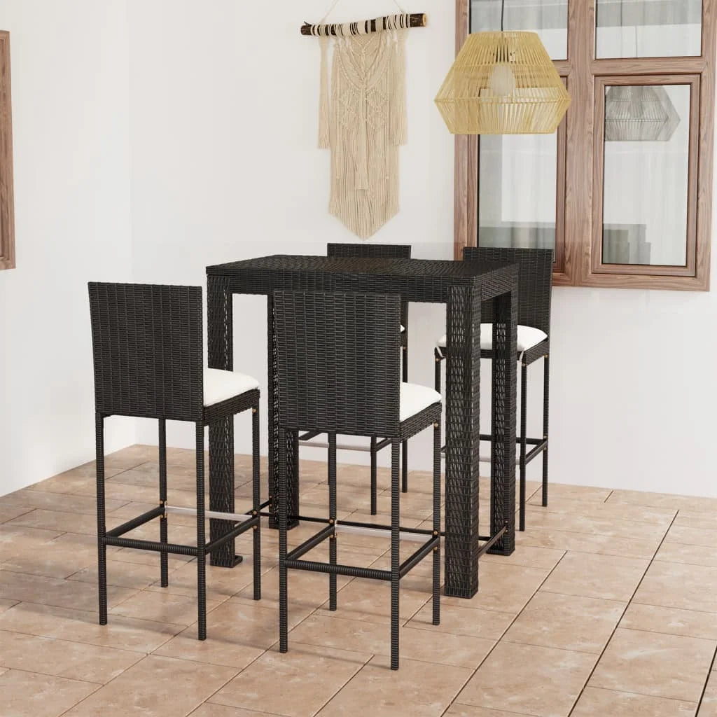 vidaXL Patio Bar Set Outdoor Bistro Set Bar Stool Bistro Table Poly Rattan