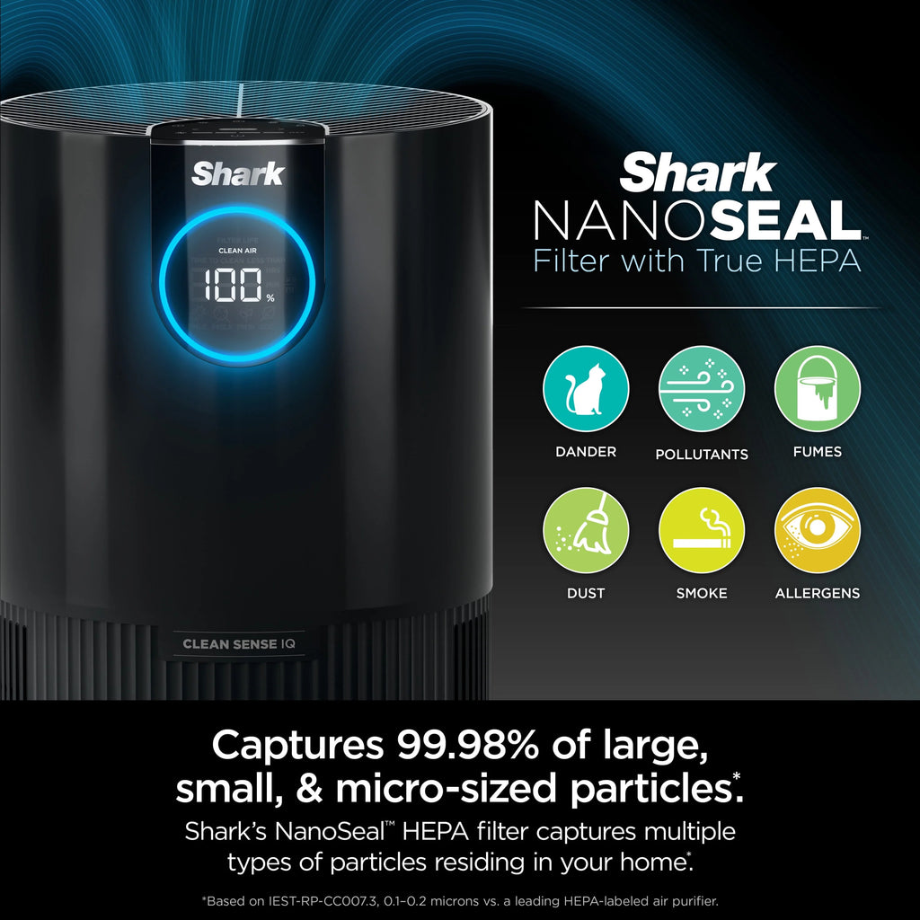 Shark Air Purifier with Nanoseal HEPA, Cleansense IQ, Odor Lock, Cleans up to 500 Sq. ft, Charcoal Grey, HP100