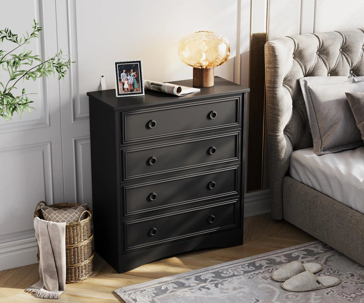 Duerer Modern Drawer Dresser for Bedroom, Living Room, Hallway, Dresser Chest with 4 Drawers, Black