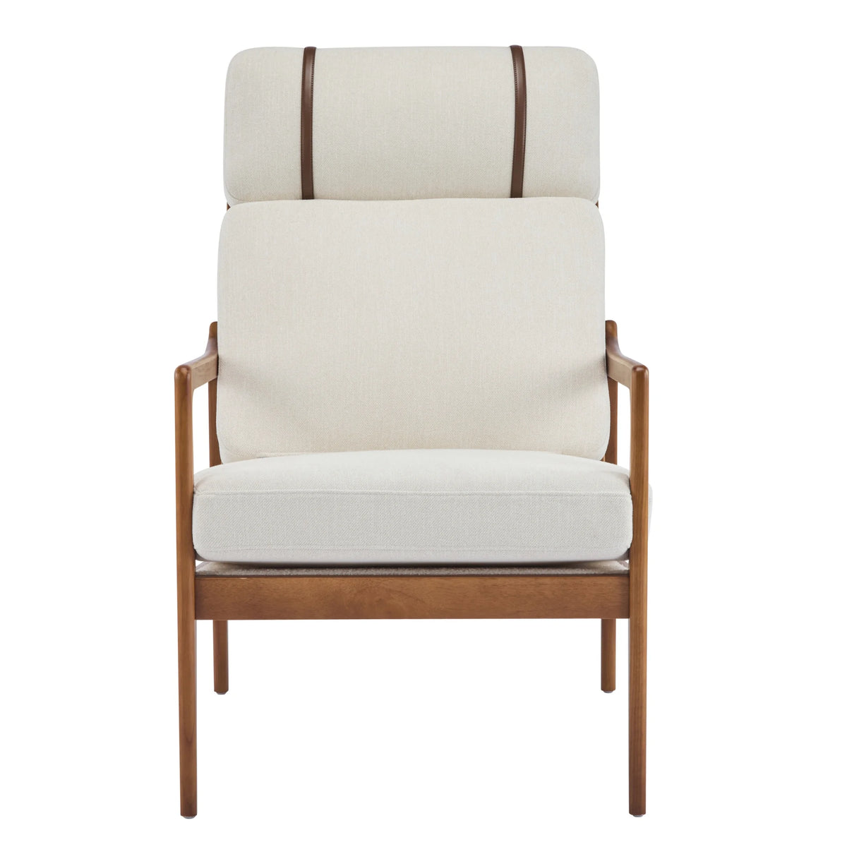 Christopher Knight Home Mid-Century Modern Accent Chair, Solid Wood Frame with High Back, Beige Cushions
