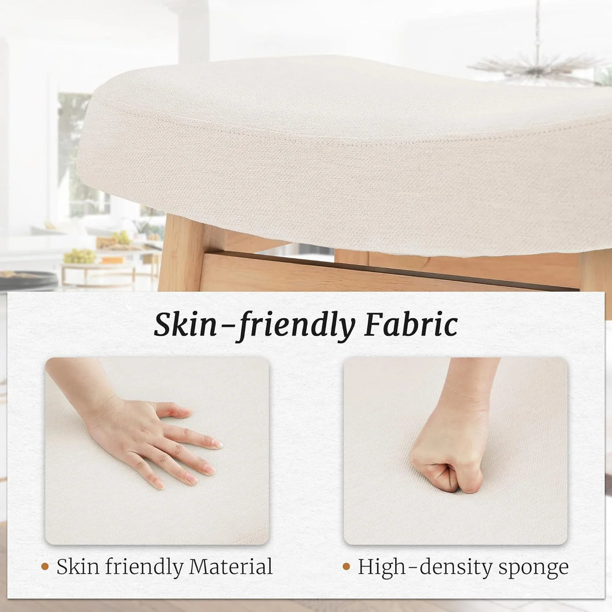 Dycanpo Saddle Seat Counter Height Bar Stools Set of 3 for Kitchen, Dining, 24in, Beige-Fabric