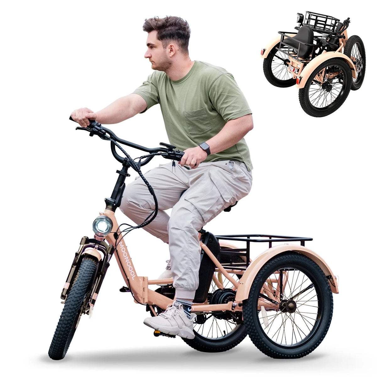 MOONCOOL TK1 Folding Electric Tricycle for Adults,48V 14.5Ah Removable battery, 500W��Peak 1000w��Motor, 20" Fat Tire Step-Thru 3Wheel Electric Bicycle w/Front&Rear Baskets, Certified to UL 2849 by SGS