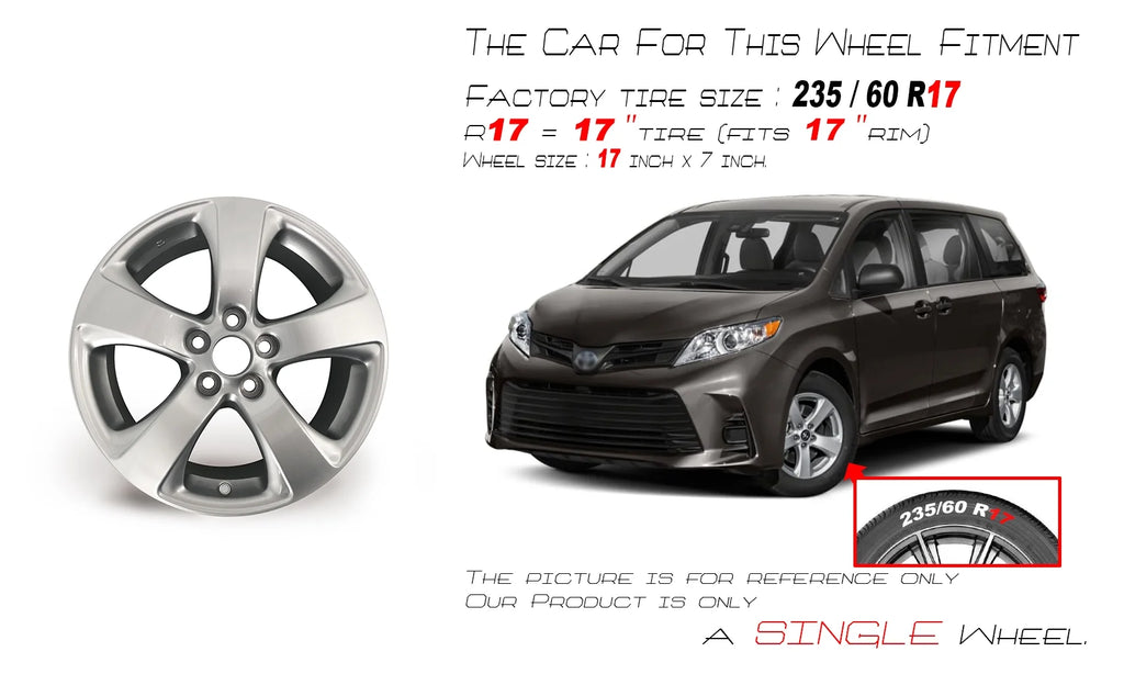 17" Single New 17x7 Alloy Wheel For TOYOTA SIENNA 2011-2020 SILVER OEM Design Replacement Rim