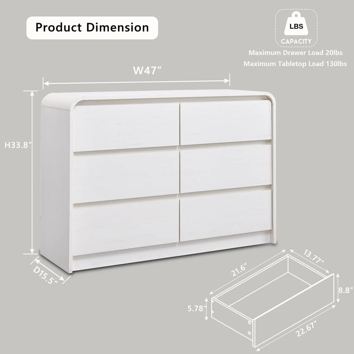 MIHOVER Modern 5 Drawer Vertical Dresser - 45'' Wood Storage Cabinet with Assembly, Chest of Drawers for Bedroom & Living Room