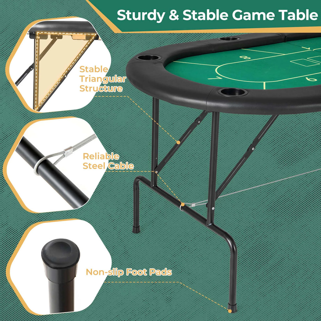 Costway 8 Players Card Board Game Table with 8 Cup Holders Casino-Grade Felt Surface Green