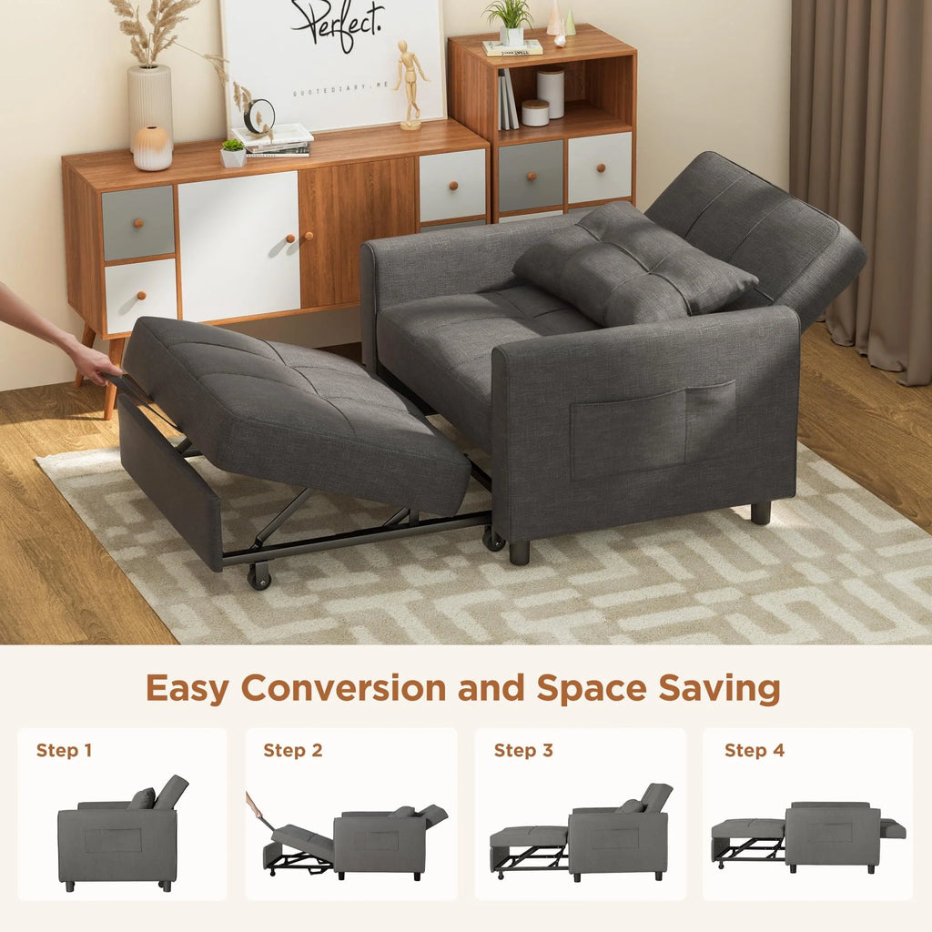 Convertible Sofa Bed, 73.6'' 3 in 1 Sleeper Chair Bed with Adjustable Backrest, Dark Gray
