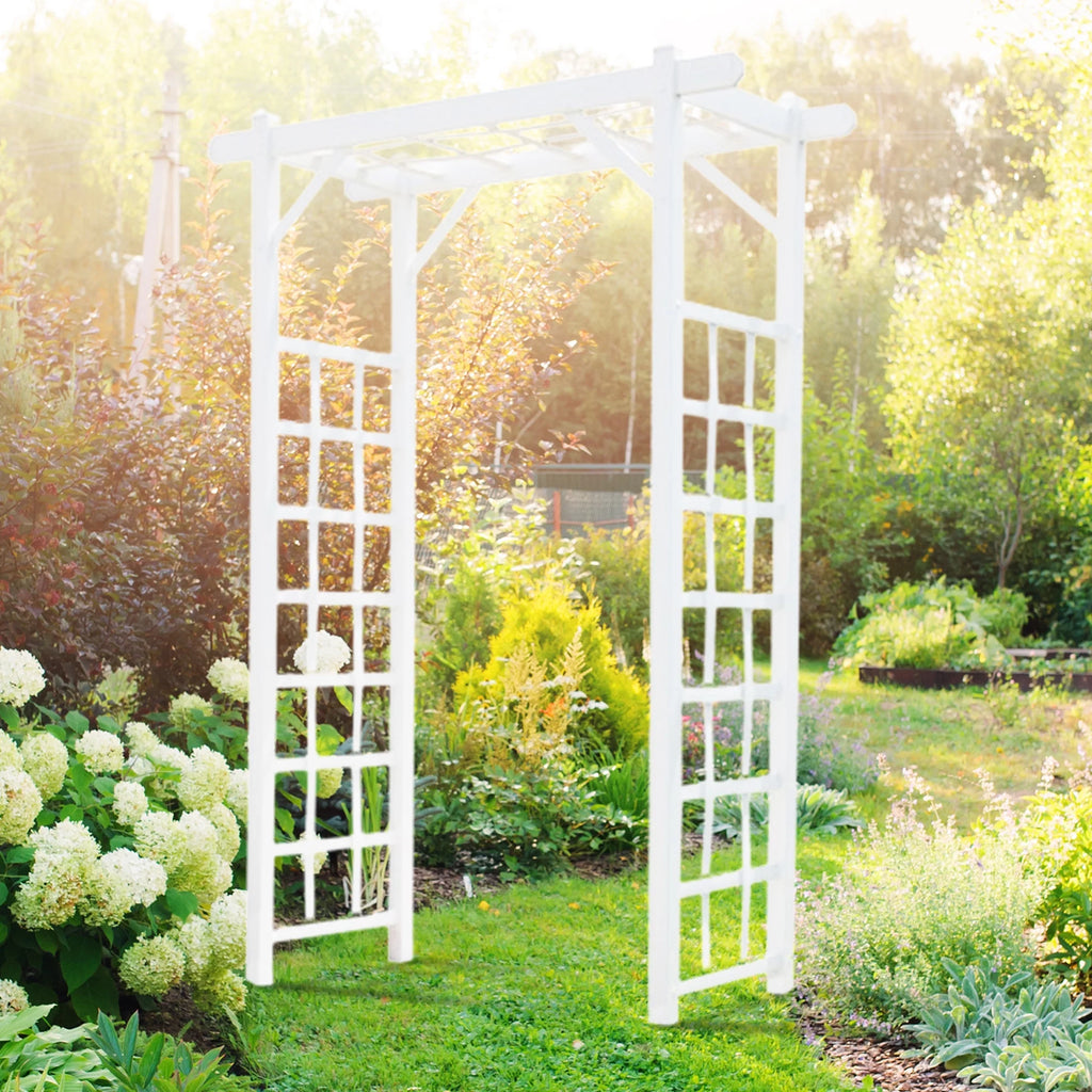 Dura-Trel Elmwood Arbor 57" x 84" PVC Outdoor Garden Arch Lattice Trellis