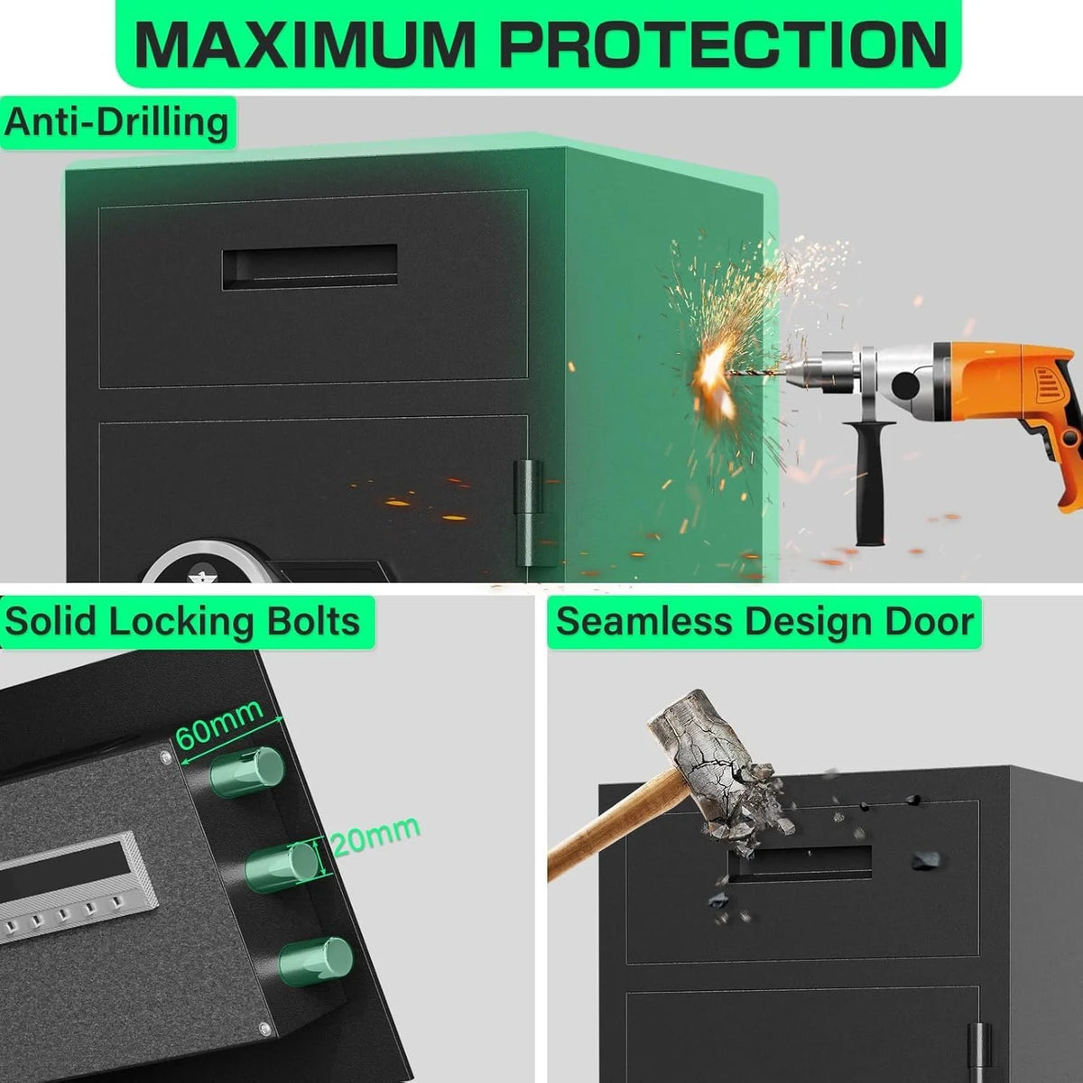 karbeen 7.0 Cu ft Large Safe Box Fireproof Waterproof, Digital KeypadHome Safe with Deposit Slot & Dual Alarm System, Money Safe With Mute Function and LED Light, Security Box for Money Valuables