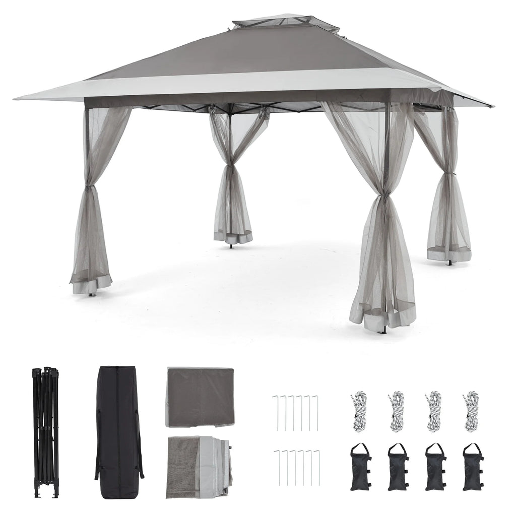 Bezseller 11x11 Pop up Gazebo, Outdoor Waterproof Canopy Tent with Mosquito Netting for Outdoors, Khaki
