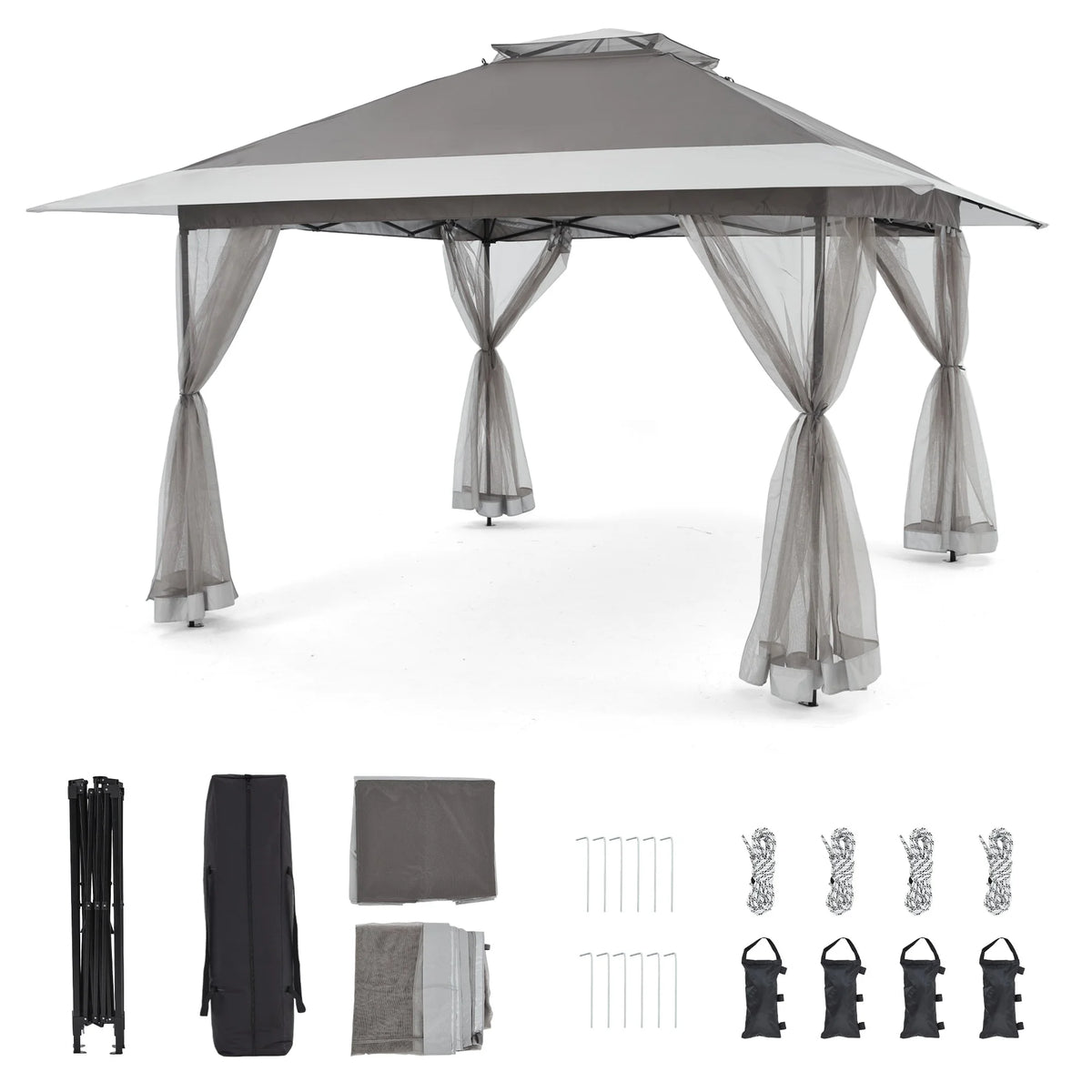 Bezseller 11x11 Pop up Gazebo, Outdoor Waterproof Canopy Tent with Mosquito Netting for Outdoors, Khaki