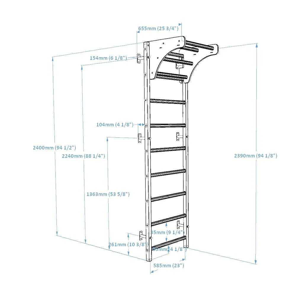 BenchK 711 White wall bars with adjustable solid beech wood pull-up bar