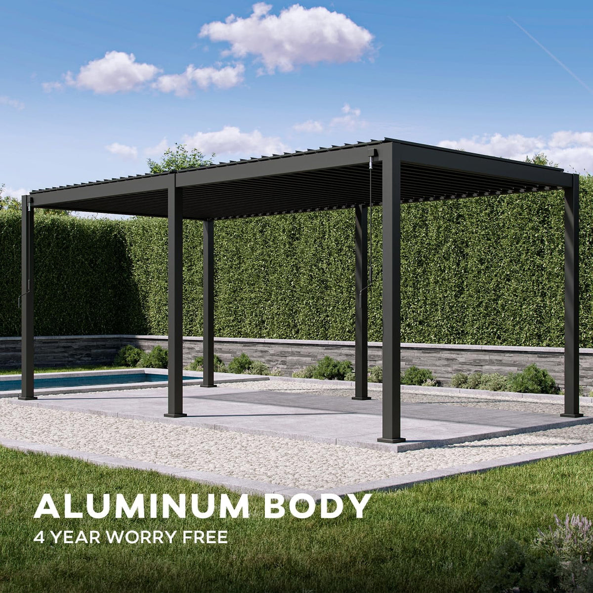 Mirador 10'x 10' 111S Outdoor Aluminum Pergola w/ Adjustable Rainproof Louver for Garden, Patio, Backyard, Takasho/Wood Grain