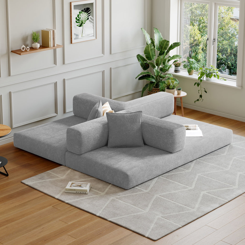 Convertible Sleeper Sofa Bed,Compressed Floor Boneless Couch,Modular Modern Corduroy Sofa for Living Room Bedroom -with Fixed-Shape Frame and Support Armrest,Easy Assembly(Green)