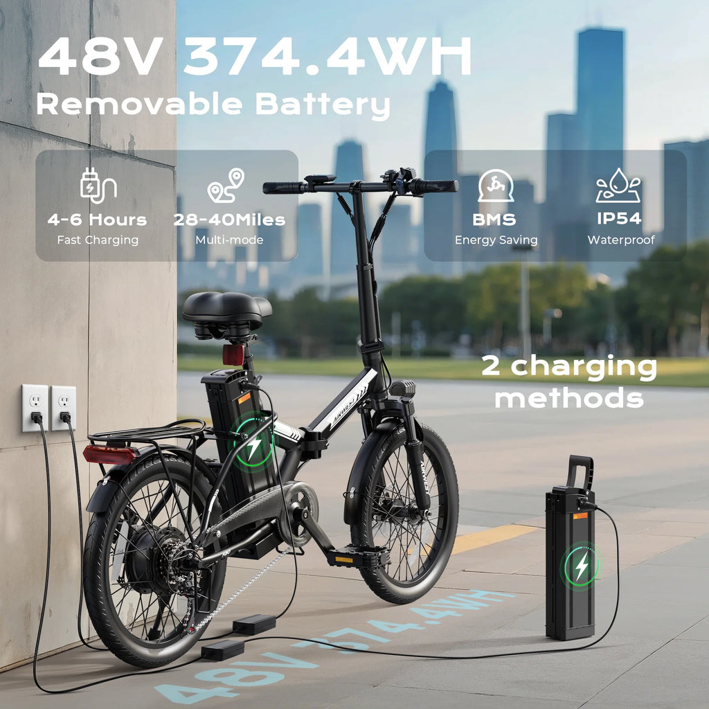 AIRWEST 20" Foldable Electric Bike for Adults, Compact Commuter eBike with 500W Motor 750W Peak, Removable 48V 7.8Ah Battery, 50 Miles PAS Range, 20MPH, UL Certified Folding Electric Bicycle