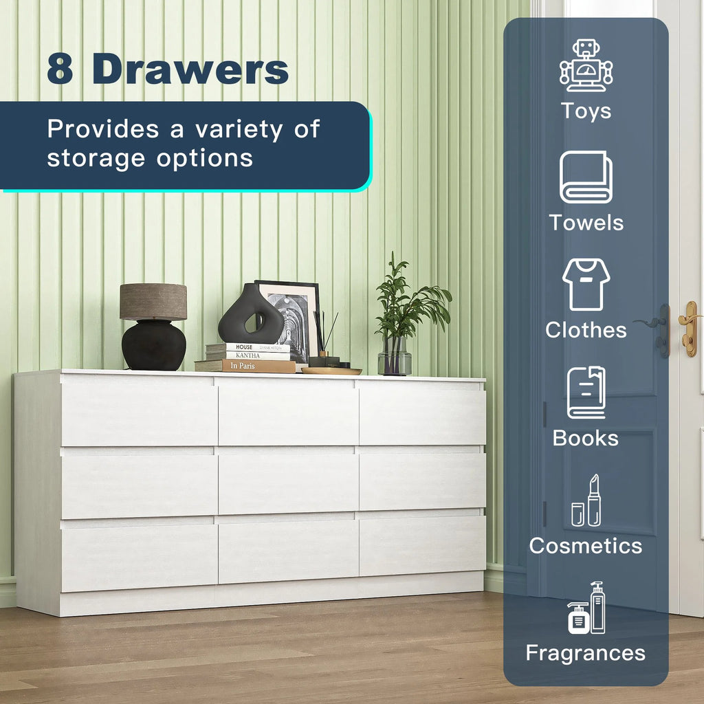 Resenkos Modern Mid Century 6 Drawer Wide Dressers Chests for Bedroom, Chest of Drawer Organizer Grey