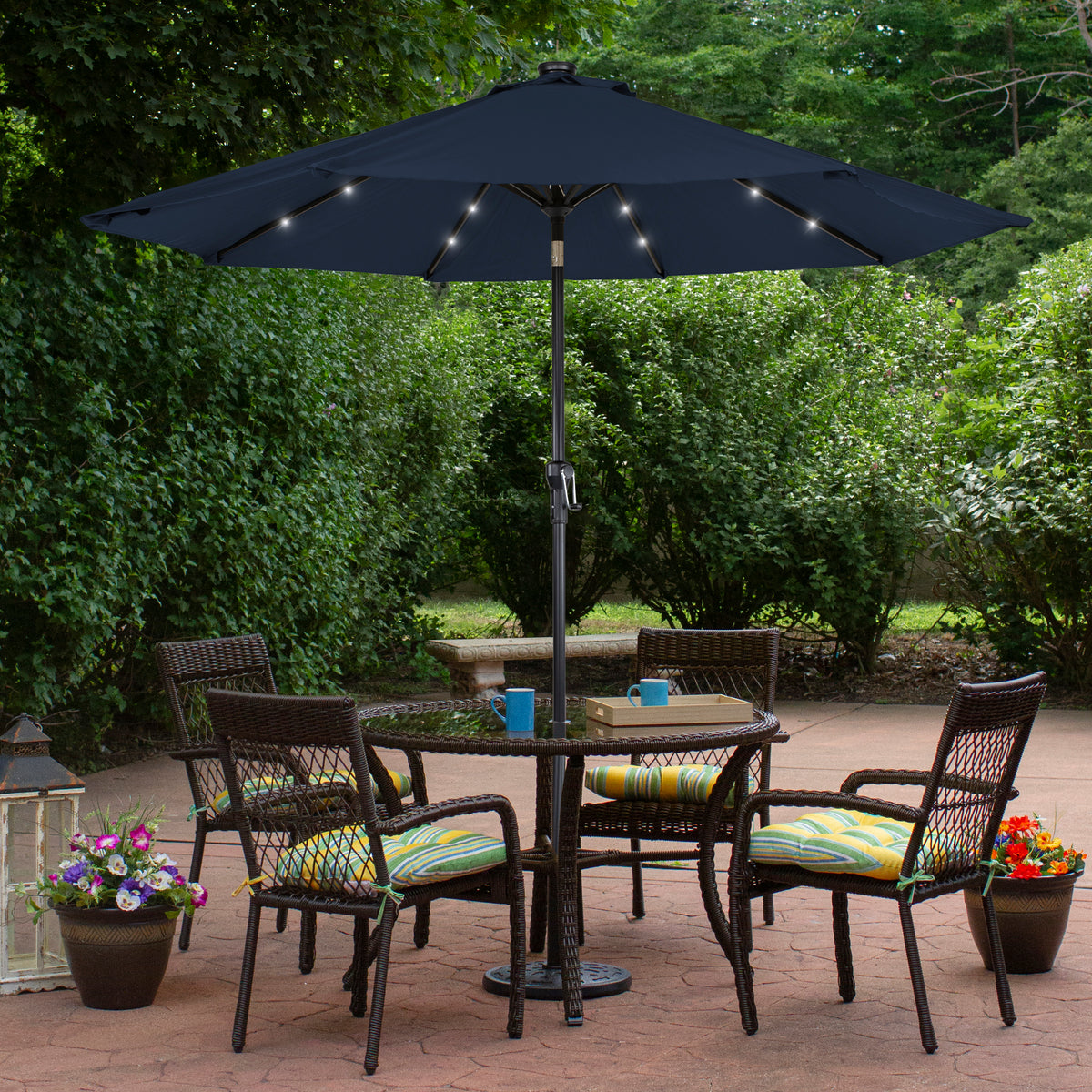 Northlight 9ft Solar Lighted Outdoor Patio Market Umbrella with Hand Crank and Tilt, Pink
